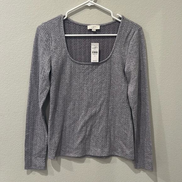 NWT LOFT Textured Longsleeve Scoop Neck Top | Size Small - Picture 1 of 7